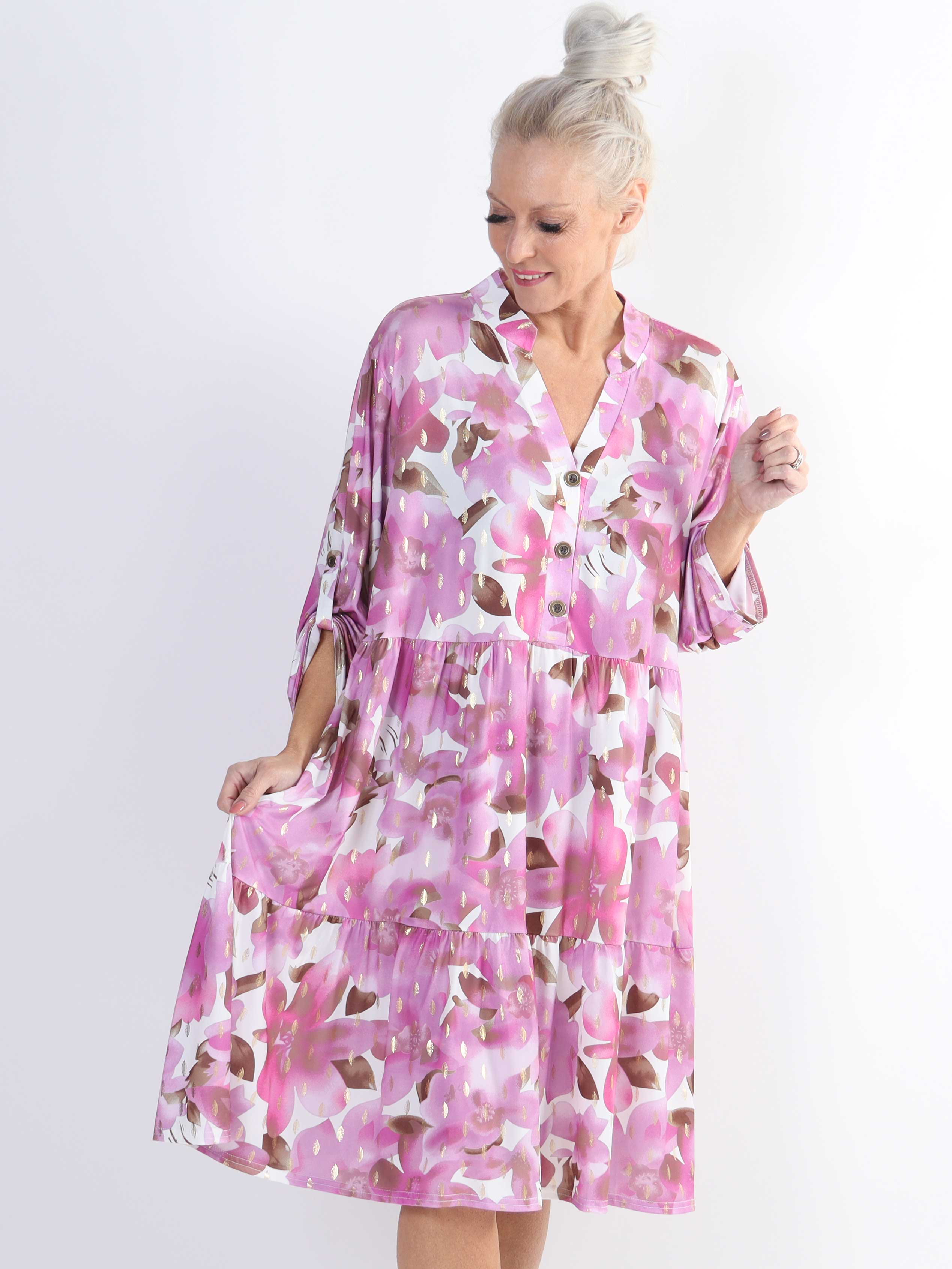 Milano Flower Midi - Plus size-klänning med blommigt tryck och lager-på-lager-look